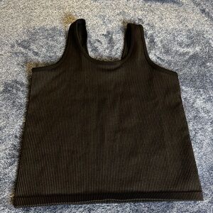 Offline by Aerie Black Stretch Ribbed Cropped Tank Top XXL Athletic Athleisure